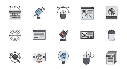 Flat Line Graphic Design and Web Development Icons Collection.