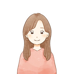 Colored pencil style woman mini character with a gentle soft smile, warm and cozy hand-drawn illustration expressing kindness and calmness／色鉛筆タッチの優しい大人ミニキャラ（女性・ほほえみ）あたたかく柔らかい手描きイラスト
