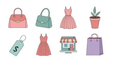 Collection of Fashionable Accessories and Retail Icons.