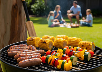 Australian Summer Backyard BBQ with Grilled Sausages and Family Lunch Concept