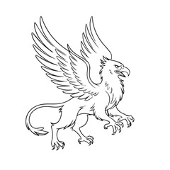 One continuous line illustration of an Griffin , isolated on white background.