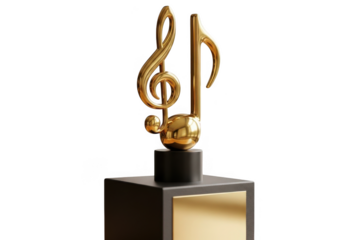 Golden music note award isolated on transparent background for achievement and performance awards