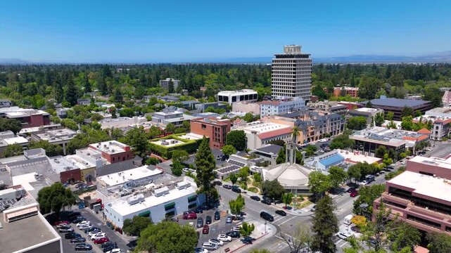 Historic residential houses aerial view in historic city center of Palo Alto, California CA, USA. 