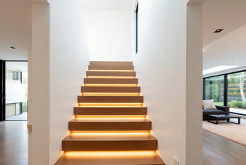 Fototapeta premium Modern Minimalist Wooden Staircase Interior Design