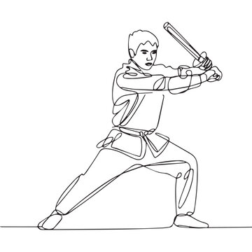 One continuous line illustration of an Arnis Player, isolated on white background.