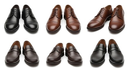 Variety of stylish leather shoes isolated on white background