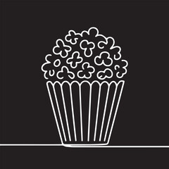 One continuous line illustration of an popcorn , isolated on white background.