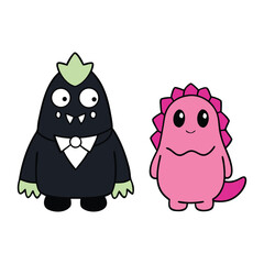 Cute kawaii groom monster and bridezilla share a hilarious wedding moment, blending sweet charm and wild energy as they celebrate love in the most adorable monster style.
