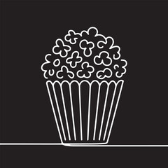 One continuous line illustration of an popcorn , isolated on white background.