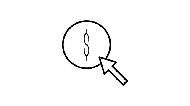 Dollar sign inside a magnifying glass, symbolizing financial analysis or search for monetary opportunities.