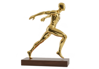 Golden runner trophy isolated on transparent background for sports awards and achievement recognition