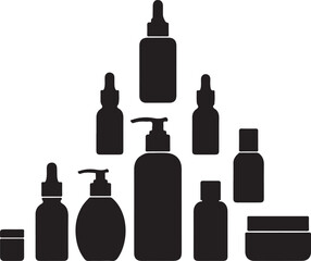 Cosmetic set packaging group silhouette

Cosmetic bottle collection silhouette graphic

Cosmetic pump dropper and jar set