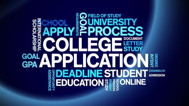College Application animated word cloud-text design animation tag kinetic typography seamless loop.