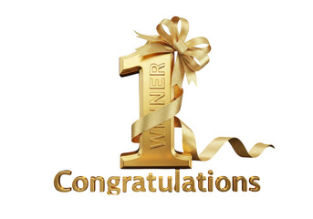 Golden winner one isolated on transparent background for congratulations and celebration use