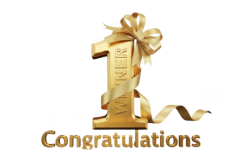 Golden winner one isolated on transparent background for congratulations and celebration use