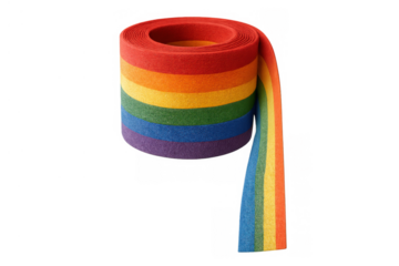 Rainbow fabric ribbon roll on a transparent background. Represents lgbtq+ pride, diversity, support, and celebration of identity