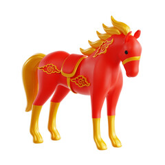 3D Render of a Red and Gold Horse