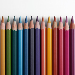 colorful pencil set arrangement, rainbow colored pencils, vibrant art drawing pencils
