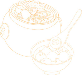 Buddha Jumps Over the Wall Soup and Fuzhou Fishball Soup Chinese Premium Stew Outline