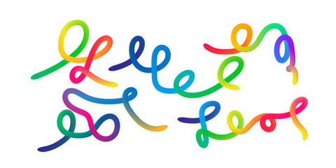 Gradient color line waves with 3D swirl elements forming wavy organic doodle shapes ideal for playful artistic abstract modern graphic design compositions