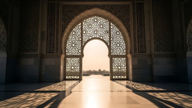 Ornate Islamic Archway with Geometric Patterns and Sunlight