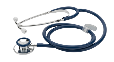 A dark blue stethoscope against a black background