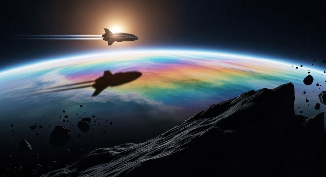 Astral voyage illuminating a spectrum of celestial colors in cosmic panorama