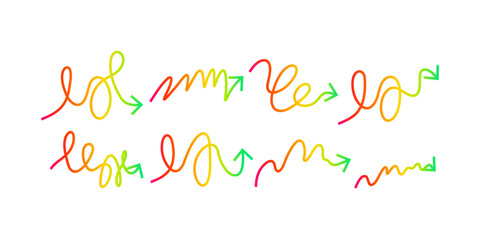 Set of modern gradient arrows with colorful abstract line styling forming bright rainbow direction elements ideal for business icons infographics and creative designs