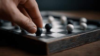 Hand strategy board game chessboard focus planning move tactic concentration