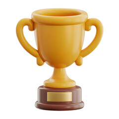 Golden Trophy on Brown Base Isolated on White