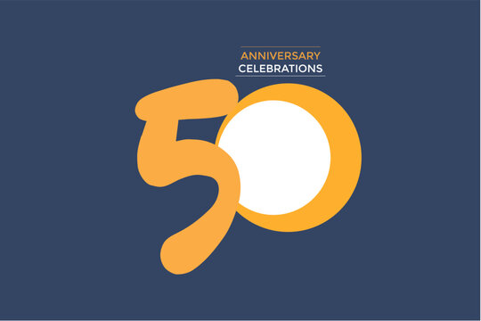 50 year anniversary writing in gold on a blue background. An anniversary represents a special date marking the passage of time in a relationship, marriage, or significant life event.