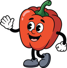 Red Bell Pepper Mascot Waving – Fun Cartoon Vegetable Character Design