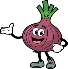 Red Onion Cartoon Mascot – Waving Vegetable Character with Smile