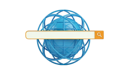 Digital Globe With Search Bar Interface For Internet Exploration And Online Navigation On A Clean Transparent Background 3D Render