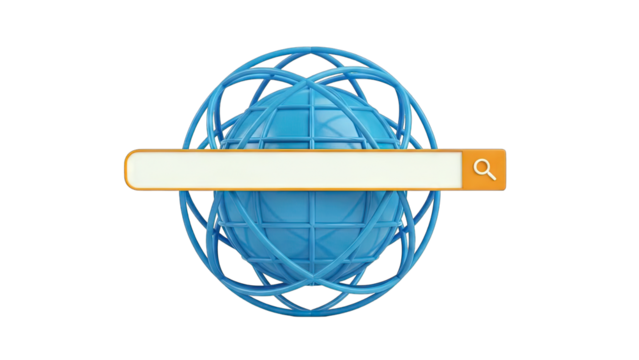 Digital Globe With Search Bar Interface For Internet Exploration And Online Navigation On A Clean Transparent Background 3D Render - Powered by Adobe