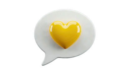 Glossy Yellow Heart Inside a Textured White Speech Bubble Against a White Background Symbolizing Love Communication and Positive Messaging