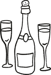 Sketch Champagne Bottle and Glasses