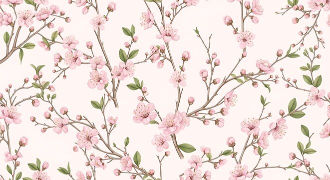 Floral pattern of cherry blossoms on a light background