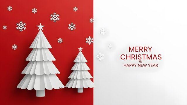 Elegant christmas card design with white trees and snowflakes - Powered by Adobe