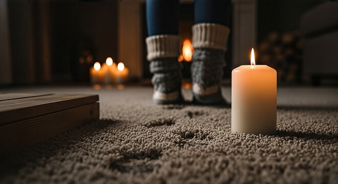 Cozy Candlelit Evening Warmth, Relaxation, and Serenity by the Fireplace