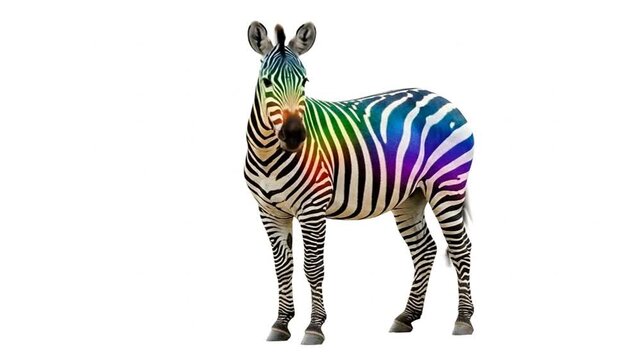 Animated Rainbow Zebra Collection On White Background, Creative Pattern Design