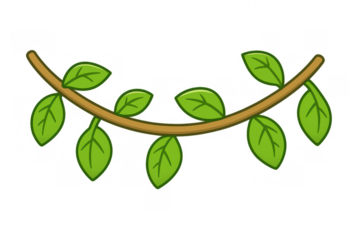 Green vine branch with leaves, cartoon graphic element for nature, spring, growth, and ecology concepts on transparent background
