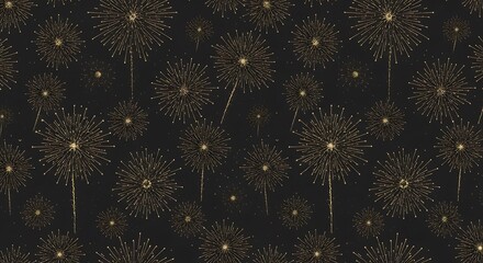 Golden fireworks pattern on dark background