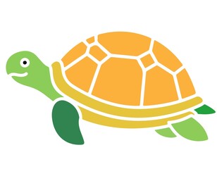 Illustration of a cartoon turtle with yellow shell and green extremities