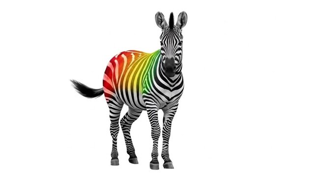 Unique zebra art with vibrant rainbow colors over white for creative design concepts