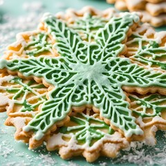 Pizzelle Waffle Cookie with green frosting