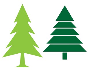 Two stylized christmas trees in different shades of green on white background