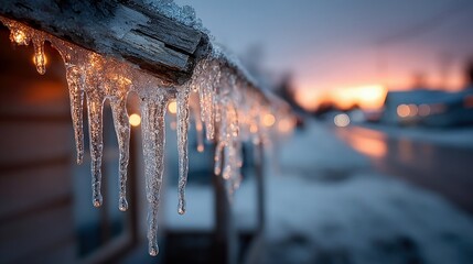 Icicles Dripping at Sunset