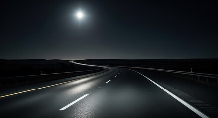Serene night drive illuminated by the moon creating a sense of calm solitude on the open road