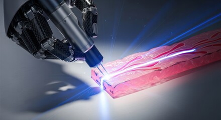 Futuristic surgical procedure with robotic arm precision and advanced technology utilization in